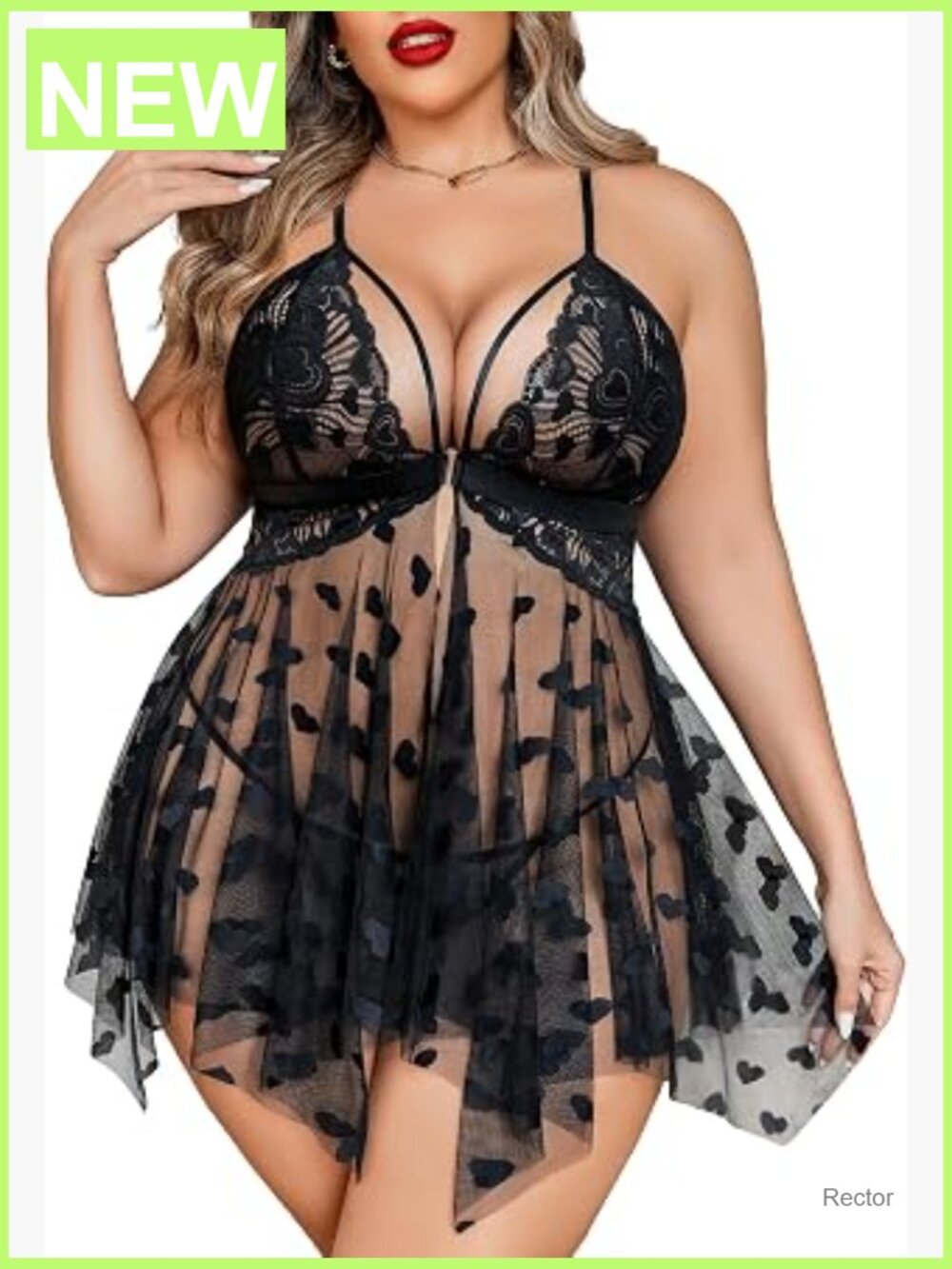 Plus Size Lace Babydoll Lingerie Sheer Mesh Sleepwear Teddy Chemise Front